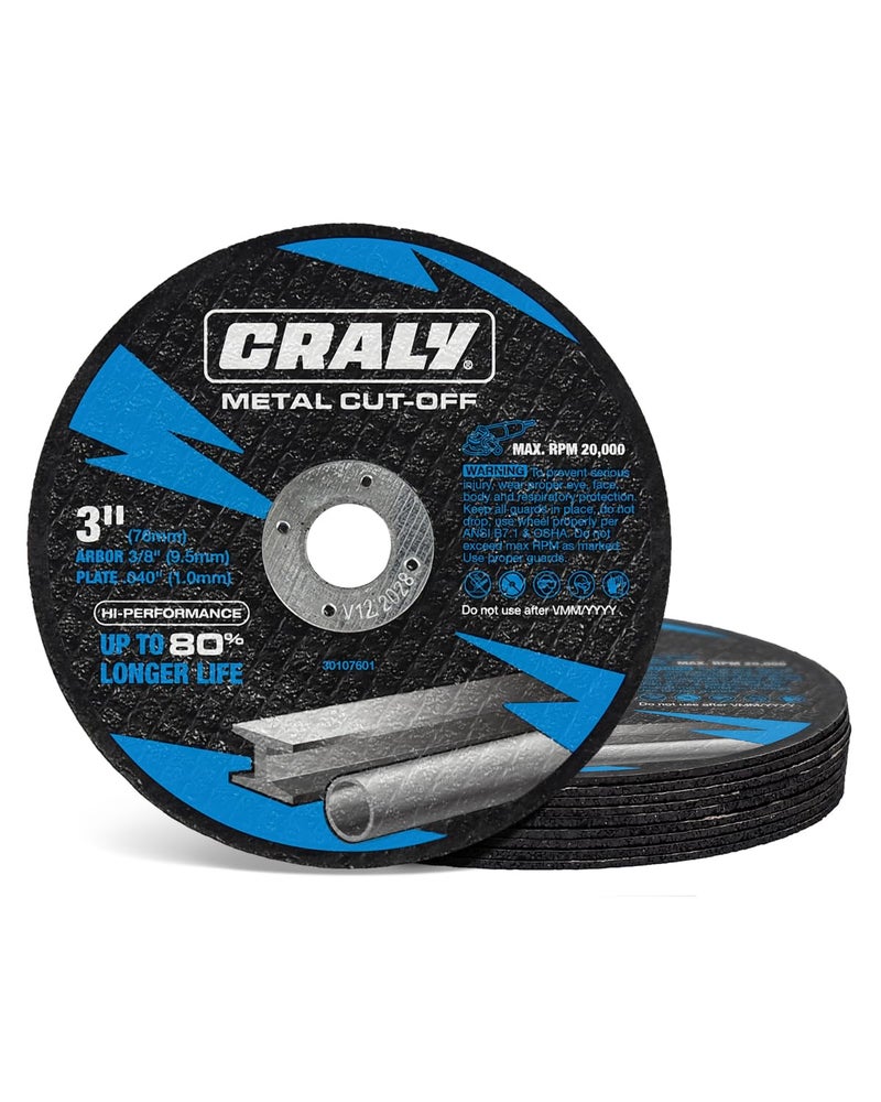 CRALY 3 Inch Cut-Off Wheels for Cutting Metal & Stainless Steel, Professional Grade Ultra Thin Metal Cutting Disc for Angle Grinder & Die Grinder, 3/8 in Arbor, 10-Pack(30107601-10) - Image 1